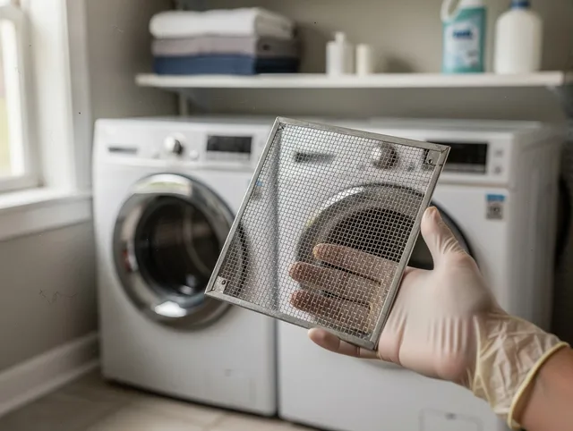 Pataskala Dryer Vent Cleaning specialist performing detailed lint trap cleaning service in Pataskala