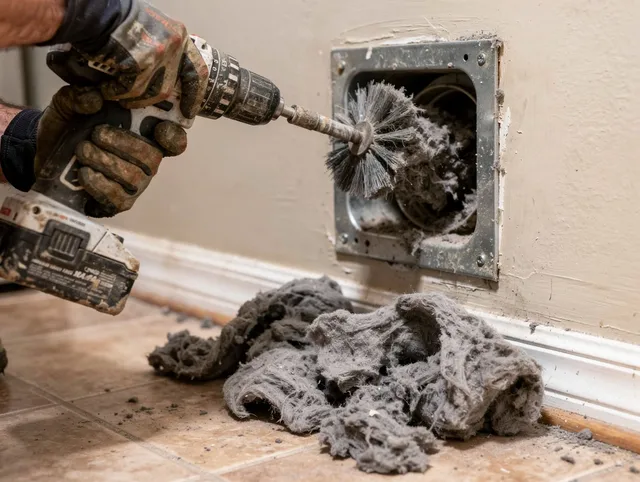 Certified Pataskala Dryer Vent Cleaning technician performing dryer vent cleaning in Pataskala