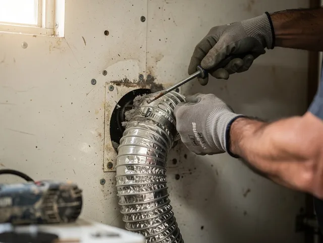 Pataskala Dryer Vent Cleaning technician performing precise dryer vent hose installation in Pataskala